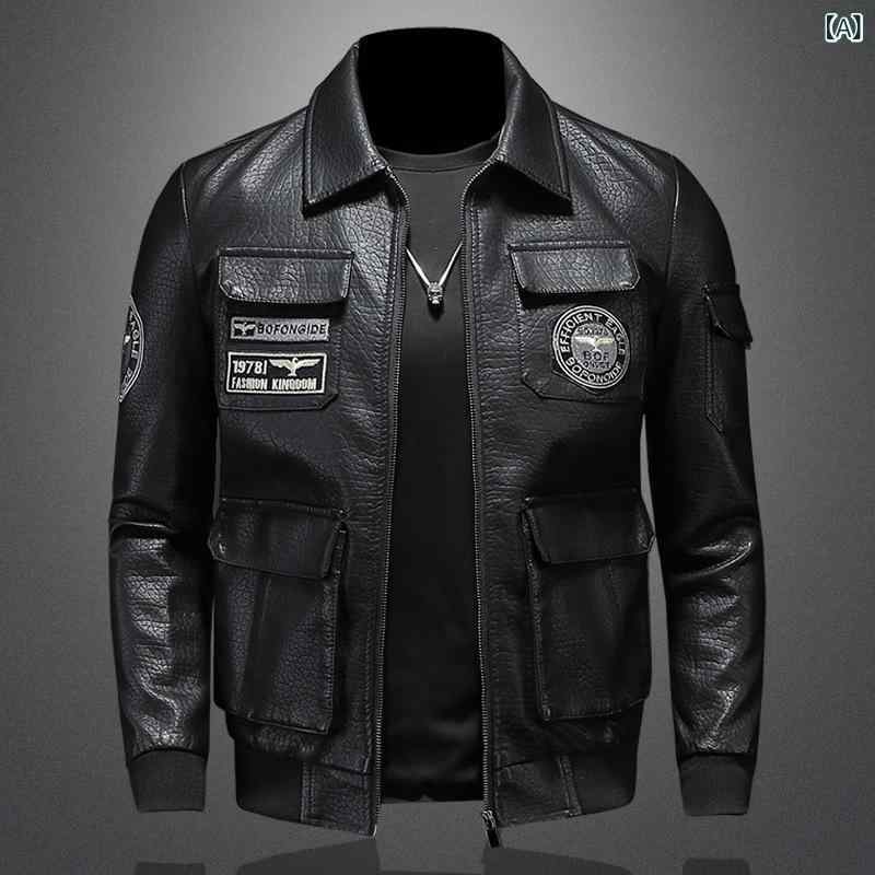 乐天商城 - レザージャケット メンズ アウター フェイクレザー ライダースジャケット スタンドカラー バイクウェア 防風 防寒 おしゃれ 無地 シンプル かっこいい 動きやすい 通勤 通学 秋冬物 ビッグサイズ