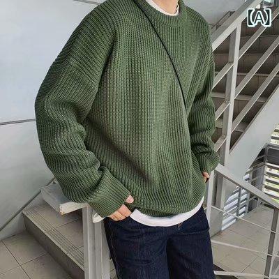 樂天商城 - ニット メンズ セーター 長袖 無地 丸首 厚手 防寒 トップス 暖かい プルオーバー インナー カジュアル 伸縮性 通勤 通学 ストレッチ素材 秋冬服 秋冬 シンプルで重ね着しやすい保温性抜群のクルーネックニットセーター
