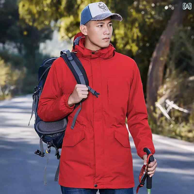 マウンテンパーカー メンズ レディース 兼用 3way 防寒着 登山服 アウター アウトドアジャケット ウインドブレーカー 防水 防風 中長丈 二点セット フード付き 春秋冬 通気性 多機能ポケット 動きやすい