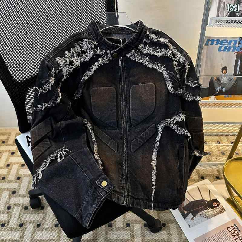 樂天商城 - デニムジャケット メンズ スタンドカラー ヴィンテージ風 Gジャン アウター おしゃれ カジュアル 防風 通気性 ゆったり シルエット 秋服 春服 コーデしやすい 重ね着しやすい