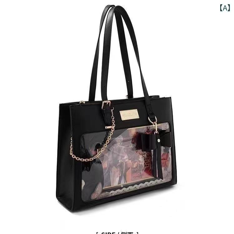 Shoulder Bags - トートバッグ レディース 痛バッグ 痛バ ショルダー 透明窓付き 大容量 肩掛け 痛バ用バッグ 推し活グッズ収納 缶バッジ装飾 クリアポケット ショルダーバッグ かわいい 整理しやすい 収納力抜群
