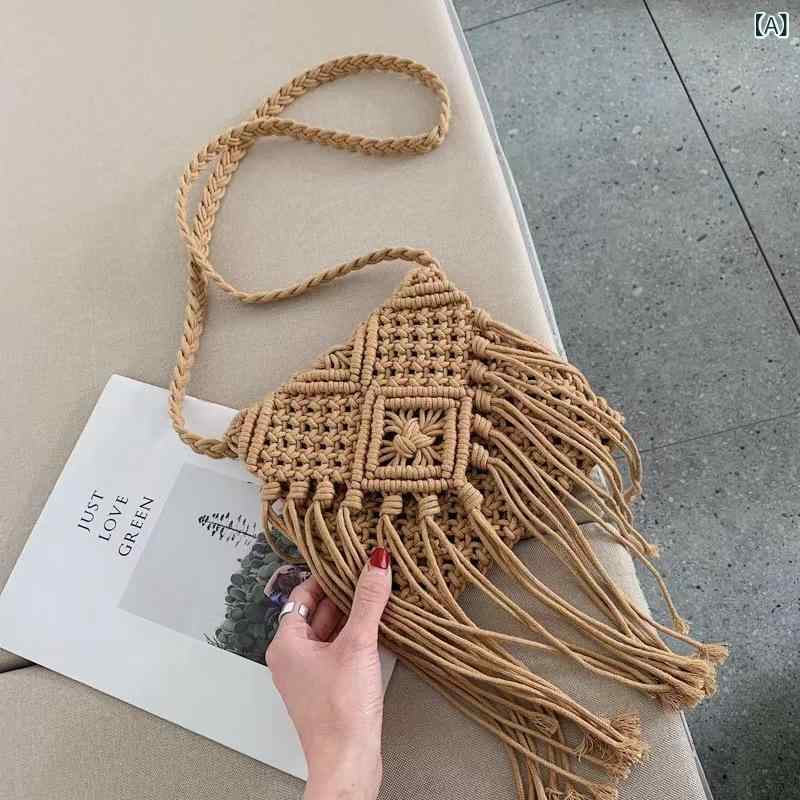 ショルダーバッグ レディース 草編みバッグ 手編み 巾着バッグ かごバッグ コット...