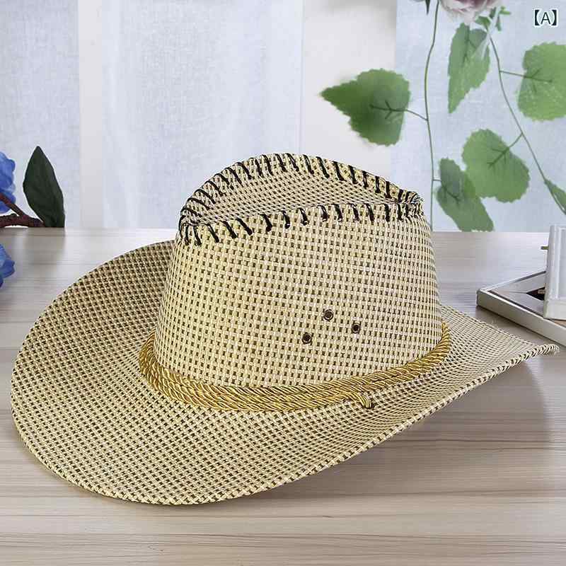Hats - ハット メンズ ストローハット 麦わら帽子 カウボーイハット 紫外線対策 UVカット つば広 アウトドア 釣り 旅行 おしゃれ 軽量 通気性 折りたたみ 蒸れにくい 日よけ帽子 かっこいい サマーハット 紳士用