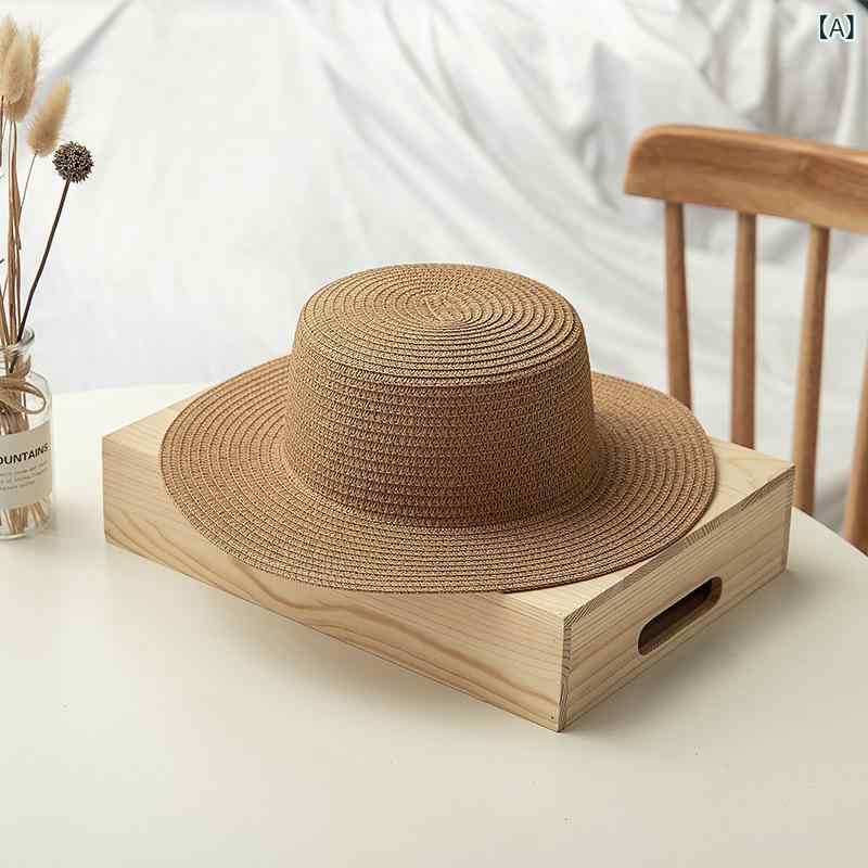 Hats - ハット メンズ レディース 麦わら帽子 平らなつば ストローハット 日よけ帽子 UVカット 折りたたみ可 シンプル 無地 通気性 蒸れにくい 夏用帽子 旅行用 海辺 散歩 紫外線対策 日差し避け 日焼け防止 持ち運び便利