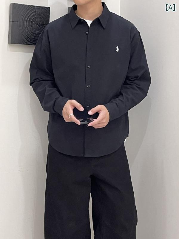 乐天商城 - シャツ メンズ 長袖 コットン素材 カジュアルシャツ ボタンダウン 無地 シンプル トップス 羽織り ゆったり 体型カバー 通気性 動きやすい ビジネス オフィス 通勤 通学 春秋冬