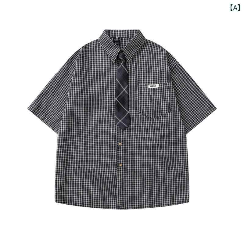 Rakuten - シャツ メンズ チェック柄 半袖 カジュアル 開襟シャツ レトロ感 格子柄 トップス 羽織り 薄手 前開き 着回し力 涼しい 夏服 普段着 通学 通勤 ゆったりシルエット 春夏コーデ 重ね着