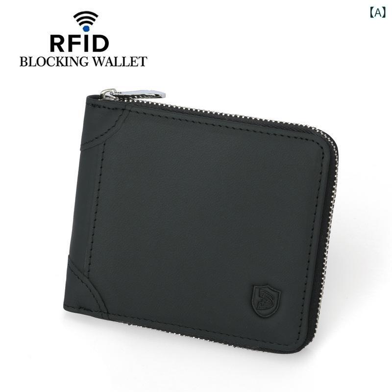 Rakuten - 財布 メンズ 革レザー 二つ折り 短財布 スキミング防止 RFID機能 大容量 小銭入れ付き ファスナー開閉 牛革素材 薄型 コンパクト 軽量 持ち運びやすい カード収納 ビジネス カジュアル プレゼント