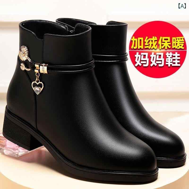 ショートブーツ レディース 革レザー ブーツ 冬用 ボア付 暖かい 厚底 ぺたんこ 中年 防滑 歩きやすい 通勤 通学 アウトドア カジュアル 防寒靴 履きやすい 大きいサイズ