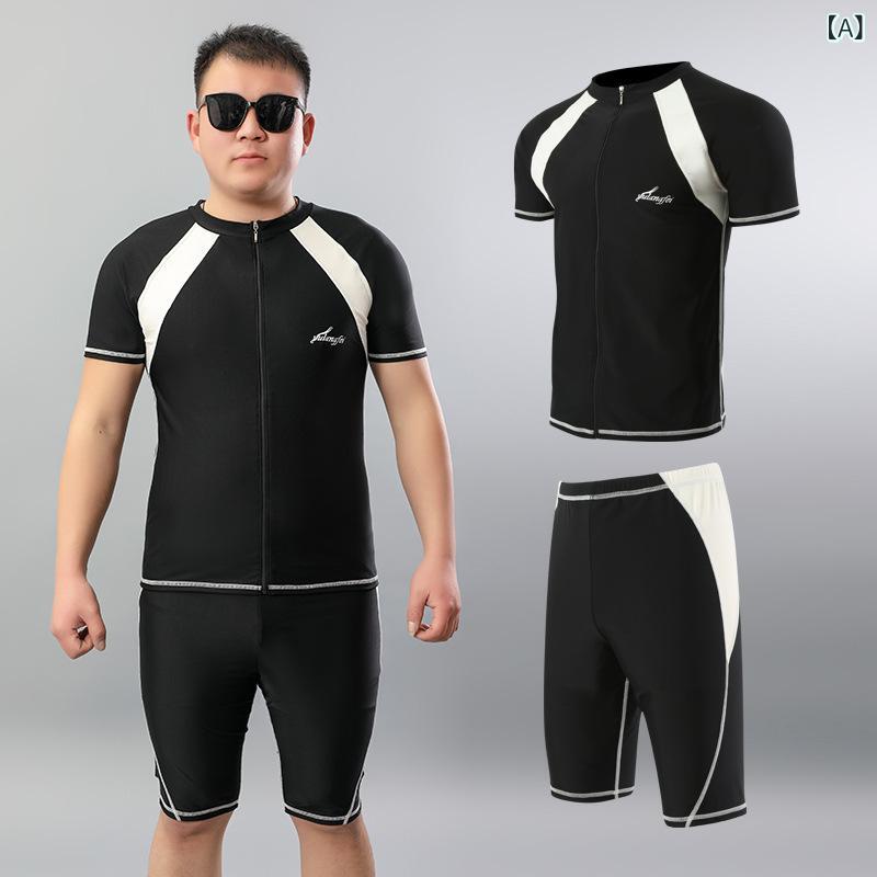 Men's Swimsuit, Separates, Set, Plus Sizes, Half-Length, Body-Shaping, Fitness, Competitive Swimming, Beachwear, Swimwear, Easy to Move In, Stretchy, Quick-Drying Material, Swimming, Men's Beachwear, Sportswear, Top and Bottom Set