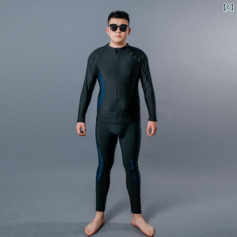 Men's Swimsuit, Plus Sizes, Separates, Rash Guard Set, Shorts, Short Sleeve, Surfing, Competitive Swimming, UV Protection, Body Shaping, Comfortable Movement, Hot Springs, Pool, Beach, Surf Shorts, Zip-up, Amphibious