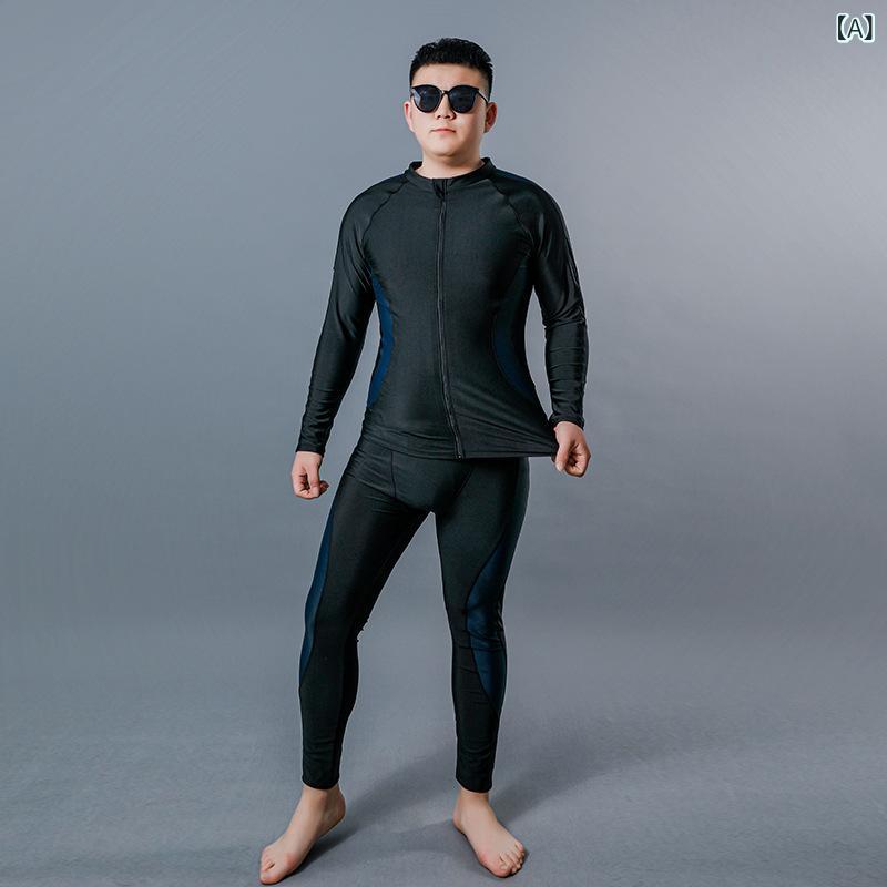 Men's Swimsuit, Separates, Long Sleeves, Long Pants, Rash Guard, Fitness, Competitive Swimming, Plus Sizes, Body Shaping, UV Protection, Modest Exposure, Sunburn Prevention, Comfortable Movement, Sports Swimming Wear, Hot Springs, Practice