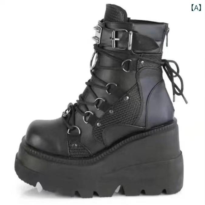 ブーツ レディース 厚底 ミドルブーツ 疲れにくい 歩きやすい ゴシック調 ワークブーツ 大きいサイズ 防寒 暖かい 履きやすい ショート..