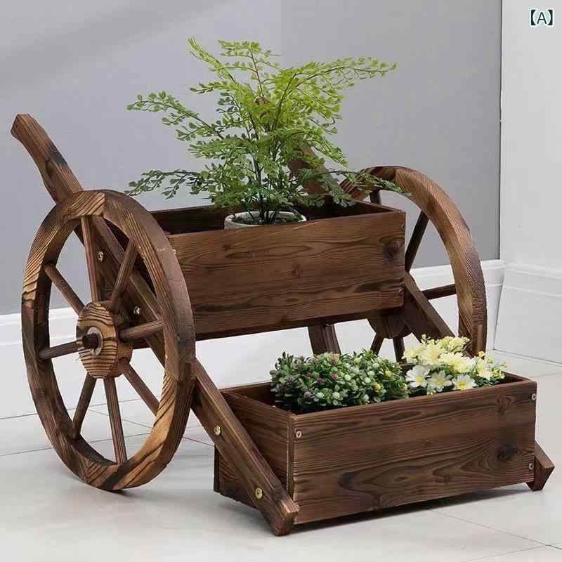 プランター 木製 ガーデニング 花台 手押し車型 庭 おしゃれ 植木鉢 園芸 装飾 ガ...