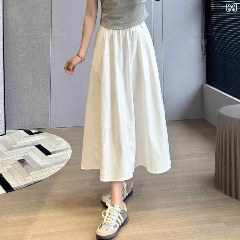 ロングスカート レディース フレアスカート コットン素材 マキシ丈 ギャザー 無地 ウエストゴム シンプル カジュアル 体型カバー 動きやすい 大人 ロング丈 通学 通勤 デイリー お出かけ 普段着