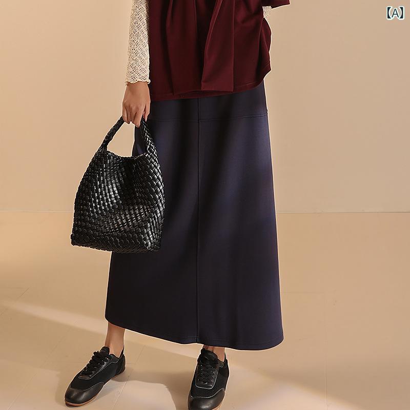 Rakuten - ロングスカート レディース タイトスカート スリット入り ミモレ丈 コットン混 直筒シルエット 脚長効果 着回し力抜群 オフィス カジュアル 通勤 通学 お出かけ シンプル 無地 ボトムス
