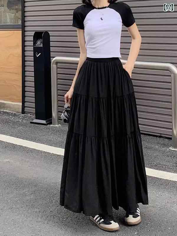 樂天商城 - ロングスカート レディース Aライン ハイウエスト 無地 フレア シンプル 膝下丈 マキシ丈 体型カバー 着痩せ シルエットきれい 大人カジュアル 通勤 通学 デイリー使い 着回し抜群 シンプルコーデ
