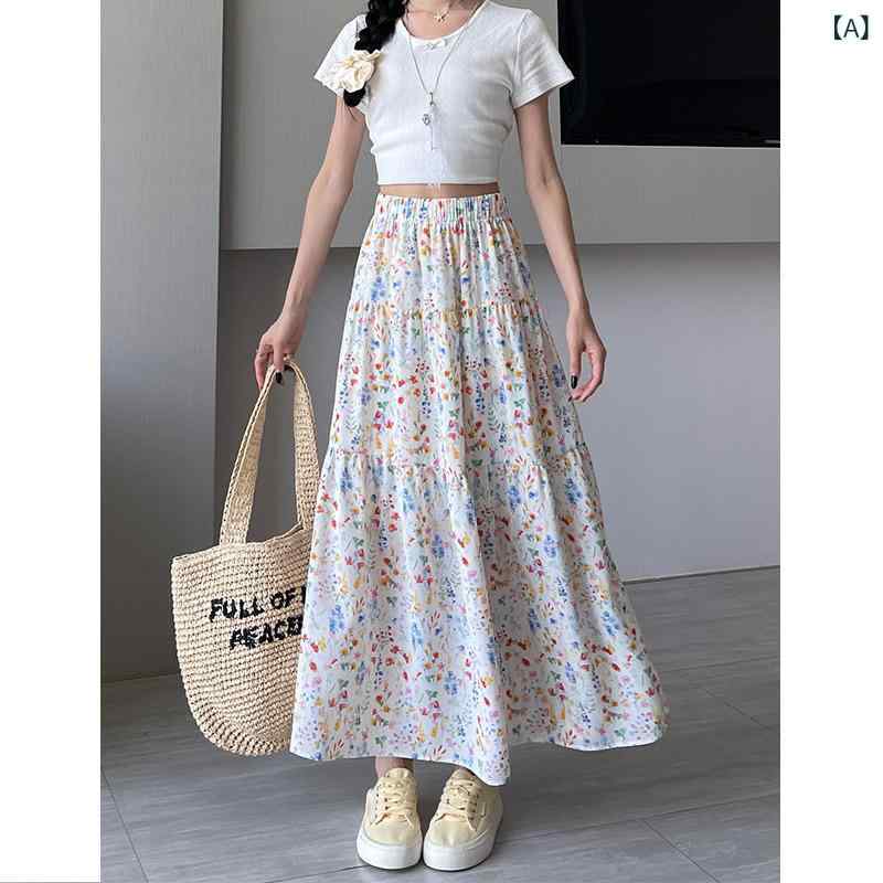 スカート レディース 花柄スカート Aラインスカート フレアスカート 春夏 ボトムス マキシ丈 ハイウエスト 体型カバー ロングスカート ウエストゴム 動きやすい カジュアル 着回し 大人 通勤 通学