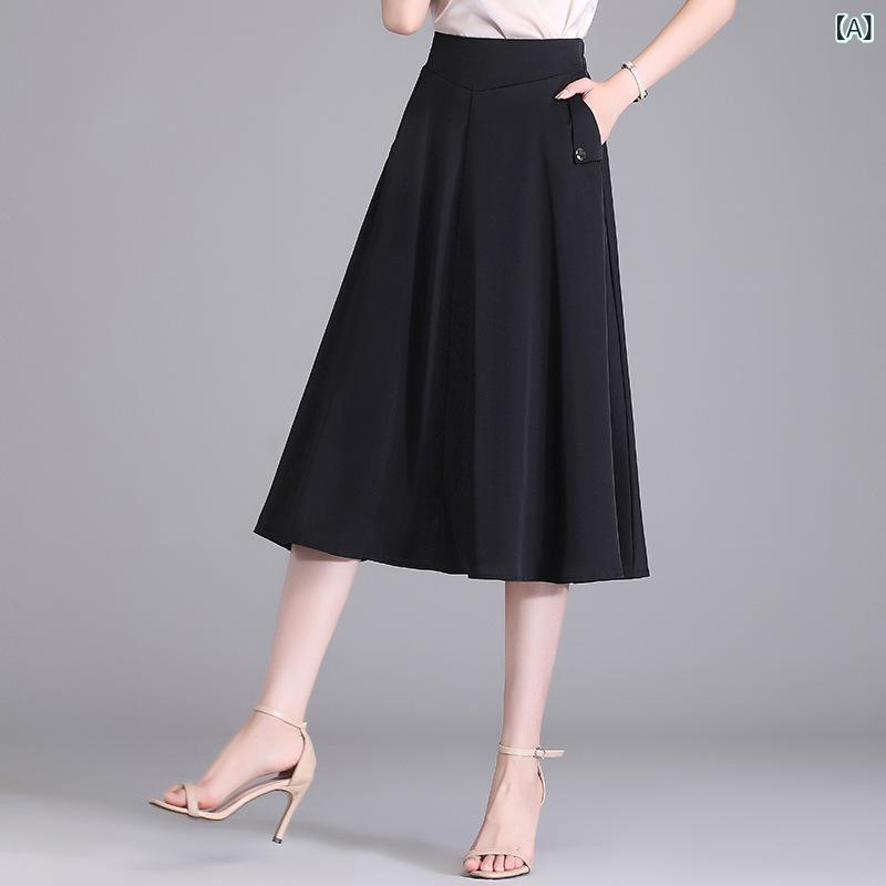 ロングスカート レディース フレアスカート マキシ丈 ハイウエスト 体型カバー ゆったり 涼感素材 ロング丈 Aライン 動きやすい ママ用 カジュアル オフィス 通勤 通学 お出かけ シンプル 無地 散歩