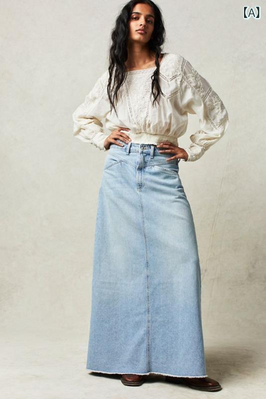 デニムスカート レディース ロング丈 ストレート タイトスカート ハイウエスト 綿混素材 カジュアル ゆったり 体型カバー 着回し力抜群 春夏 無地 ボトムス スリット入り 通学 通勤 デイリー