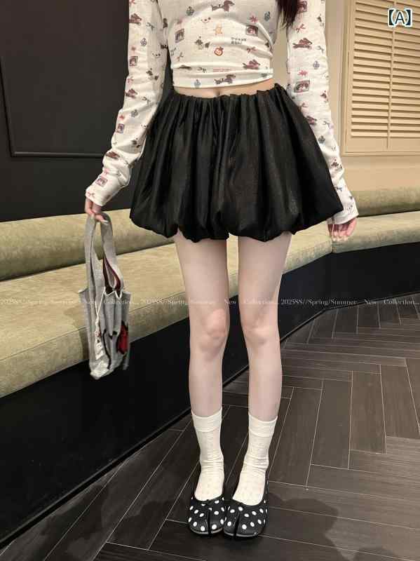スカート レディース ミニスカート バレエコア風 パンプキンシルエット Aライン フレアスカート 花苞 ウエストゴム 春夏コーデ 動きやすい 通気性良好 デイリー カジュアル おしゃれ