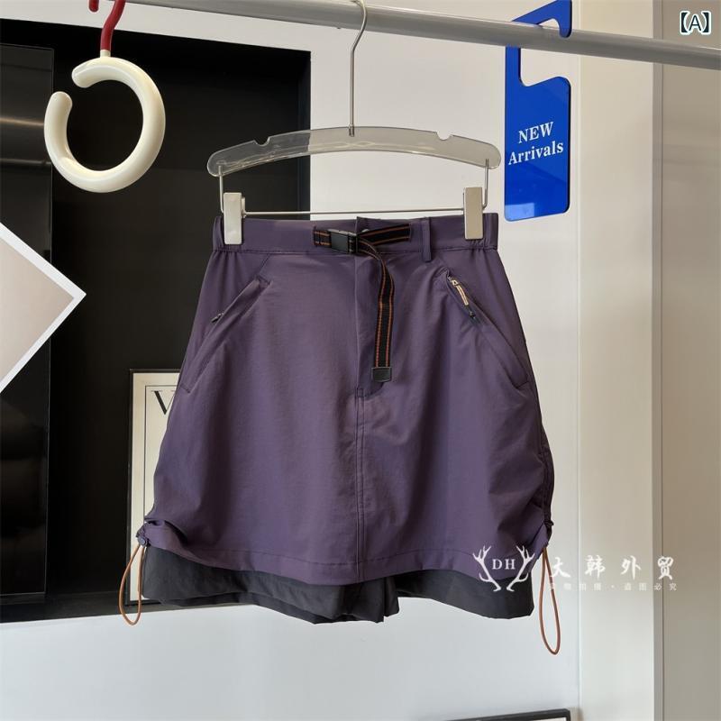 キュロットスカート レディース ショート丈 山系 防撥水 速乾 Aライン アウトドア ハイキング 登山 裾ドローコード付き 動きやすい 軽量 作業用 スポーツ シンプル 撥水加工 短パン ショーパン