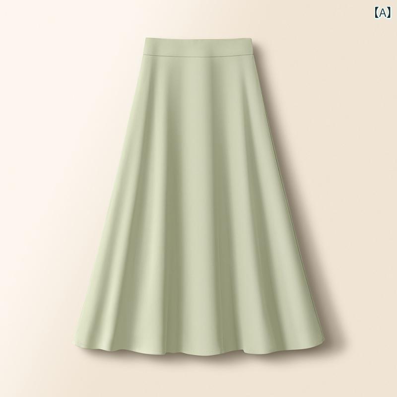 Rakuten - レディース スカート ロング 春夏 Aラインスカート ロング丈 ハイウエスト ウエストゴム フレアスカート マキシスカート 落ち感 涼しい 通気性 清潔感 無地 シンプル 大人 体型カバー 通勤 オフィス お出かけ カジュアル 動きやすい