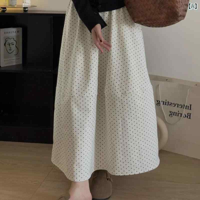 スカート レディース ロングスカート ドット柄 Aライン フレアスカート マキシ丈 ウエストゴム 体型カバー 着痩せ ふんわり 動きやすい..