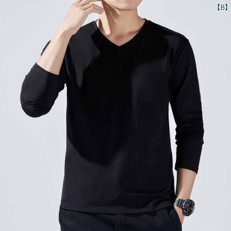 kbox楽天市場店のTシャツ メンズ 長袖 Vネック 無地 コットン素材 インナー シンプル トップス 薄手 ゆったり 体型カバー カジュアル 重ね着 通気性 柔らかい 部屋着 春秋 通勤 通学 普段着 インナーシャツ 長そで｜アングル2