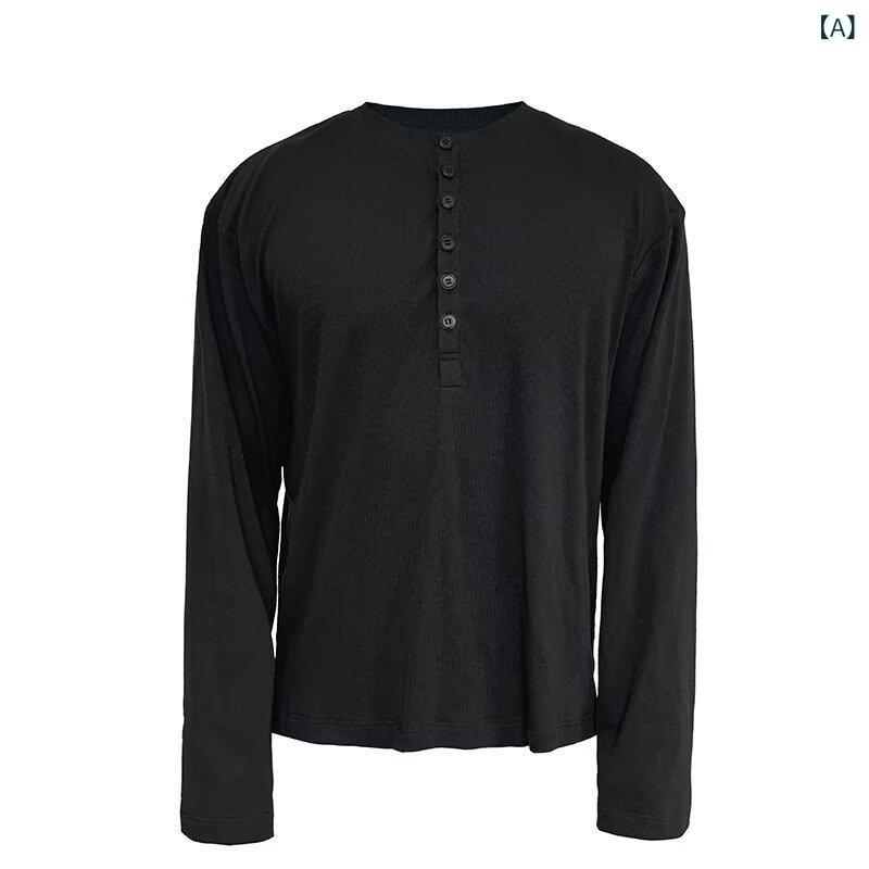 Rakuten - 長袖Tシャツ メンズ ヘンリーネック トップス 無地 シンプル コットン風素材 カットソー インナー 通勤 通学 伸縮性 カジュアル 動きやすい 通気性 吸汗 速乾 春秋 重ね着 おしゃれ