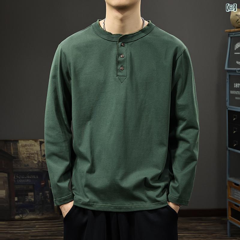 長袖Tシャツ メンズ ヘンリーネック 重厚感 厚手 コットン素材 トップス ゆるめ シ...