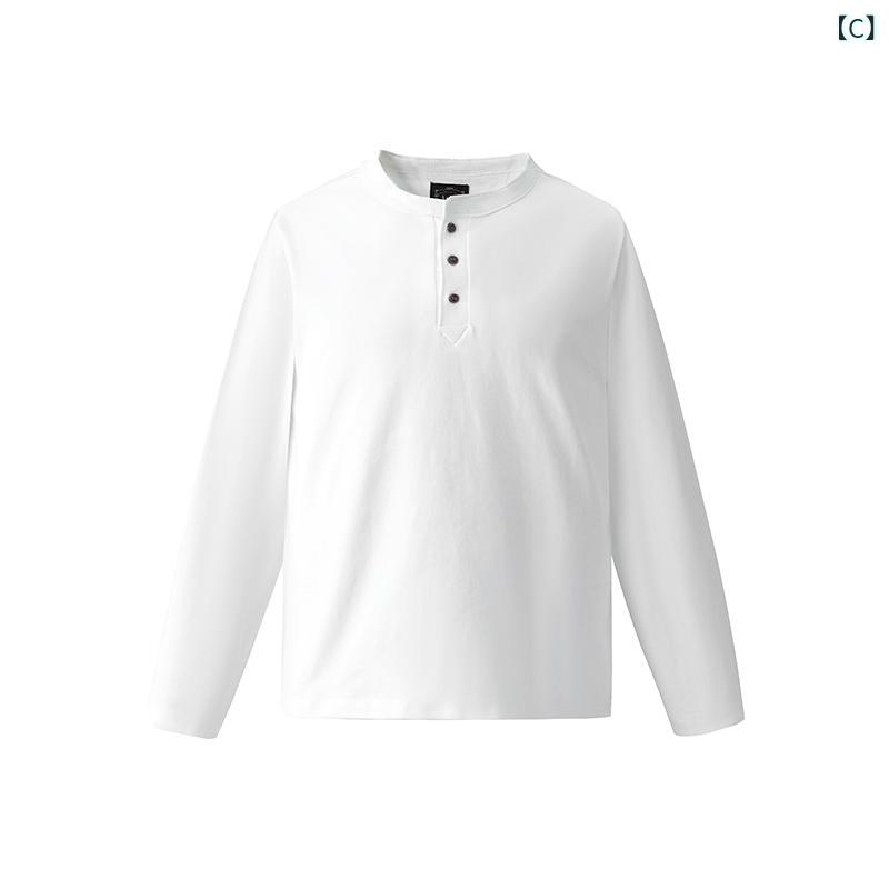 長袖Tシャツ メンズ ヘンリーネック 重厚感 厚手 コットン素材 トップス ゆるめ シ...