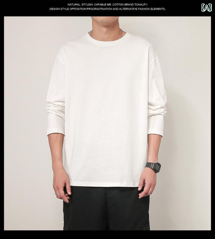 Sportswear - 長袖Tシャツ メンズ 無地 カットソー ロンT トップス コットン素材 クルーネック インナー シンプル 着回し 長袖 動きやすい カジュアル 春秋 通勤 通学 普段着 柔らかい 肌触り クルーネックTシャツ
