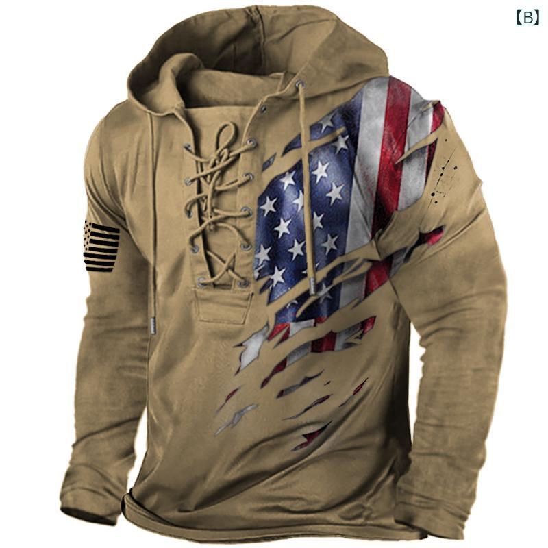 長袖Tシャツ メンズ パーカー アメリカ国旗柄 プリント ヴィンテージ調 トップス ...
