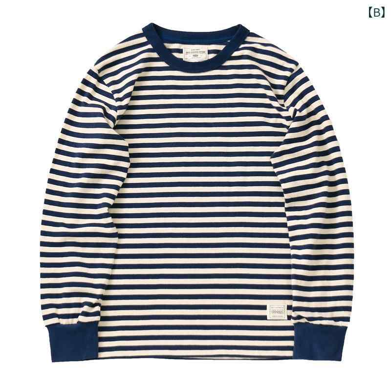 Tシャツ メンズ 長袖 ボーダー ロングTシャツ ヘビーウェイト 厚手 コットン素材 ...