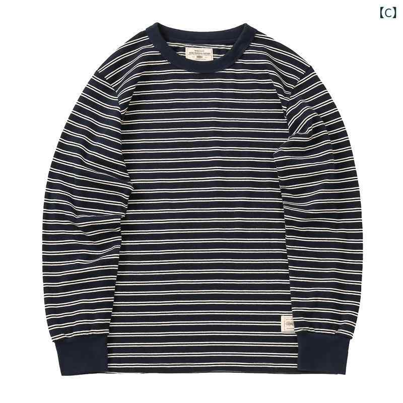 Tシャツ メンズ 長袖 ボーダー ロングTシャツ ヘビーウェイト 厚手 コットン素材 ...