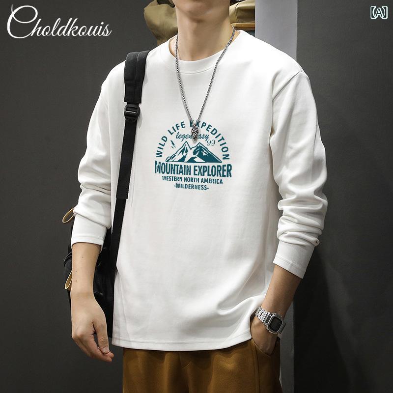 乐天商城 - Tシャツ メンズ 長袖 綿混 トップス カットソー 厚手 重ね着 アメリカンレトロ ヴィンテージ風 ロゴ カジュアル シンプル 通学 通勤 動きやすい クルーネック 秋冬 重ね着 インナー 着回し力 快適シルエット