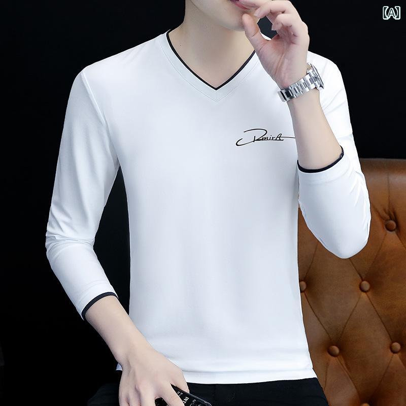 乐天商城 - 長袖Tシャツ メンズ Vネック カットソー 長袖 インナー トップス ティーシャツ 綿混 無地 シンプル 重ね着 スリムフィット 肌触り良い 通年 カジュアル 仕事用 オフィス デイリー インナーシャツ