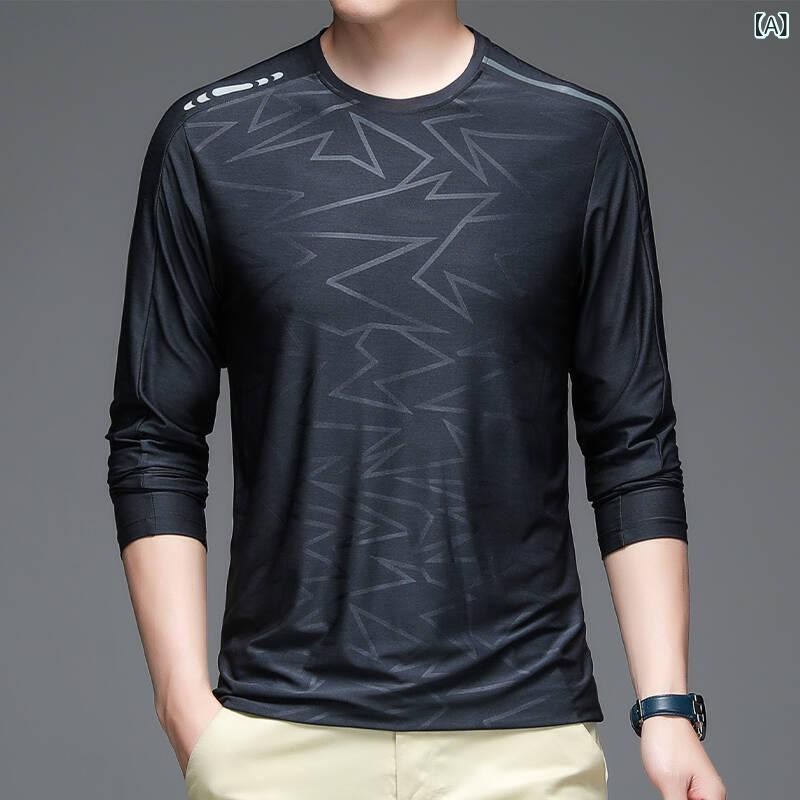 Rakuten - Tシャツ メンズ 長袖 薄手 接触冷感素材 無地 ストレッチ 吸汗速乾 涼しい 伸縮性 ビジネス カジュアル インナー トップス スポーツ ルームウェア 大きいサイズ クルーネック 動きやすい