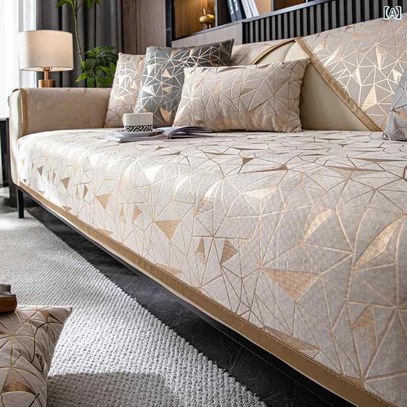 Cushion Covers - ソファカバー ソファマット オールシーズン用 シェニール素材 燙金 高級感 滑り止め 洗濯可能 汚れ防止 傷防止 模様替え 多機能 カバー ズレにくい フィットタイプ ソファ保護 シンプル インテリア