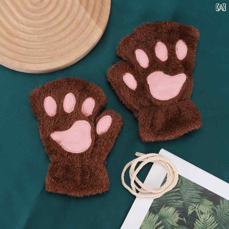 Rakuten - 手袋 レディース 指なし 猫爪モチーフ ファー素材 ボア 防寒対策 もこもこ素材 暖かい かわいい キャラクター風 指先フリー 冬用 通勤 通学 保温性 柔らかい 快適フィット感 作業しやすい 猫手 肉球 ギフト