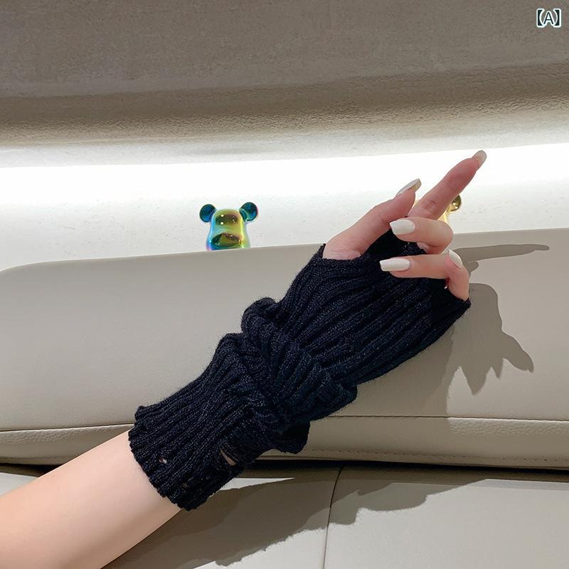 手袋 レディース ニット 防寒 冬用 指なし 暖かい 無地 シンプル 指抜き グローブ 露出 指先作業 スマホ対応 スライド操作 通勤 通学 作業用 指が出せる ニットグローブ 防寒対策 冬小物 おしゃれ 軽量