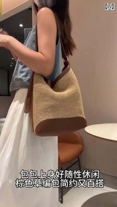 カゴバッグ レディース ショルダー 斜め掛け かごバッグ 編み込み 水桶バッグ 巾着...