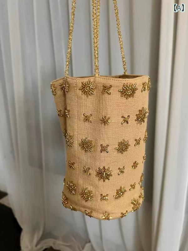 ショルダーバッグ レディース デニム 巾着バッグ ビーズ刺繍 インディゴブルー ハンドバッグ 2way 斜めがけ 軽量 マチ付き 収納力抜群 普段使い カジュアル デニムバッグ お出かけ 旅行 シンプル