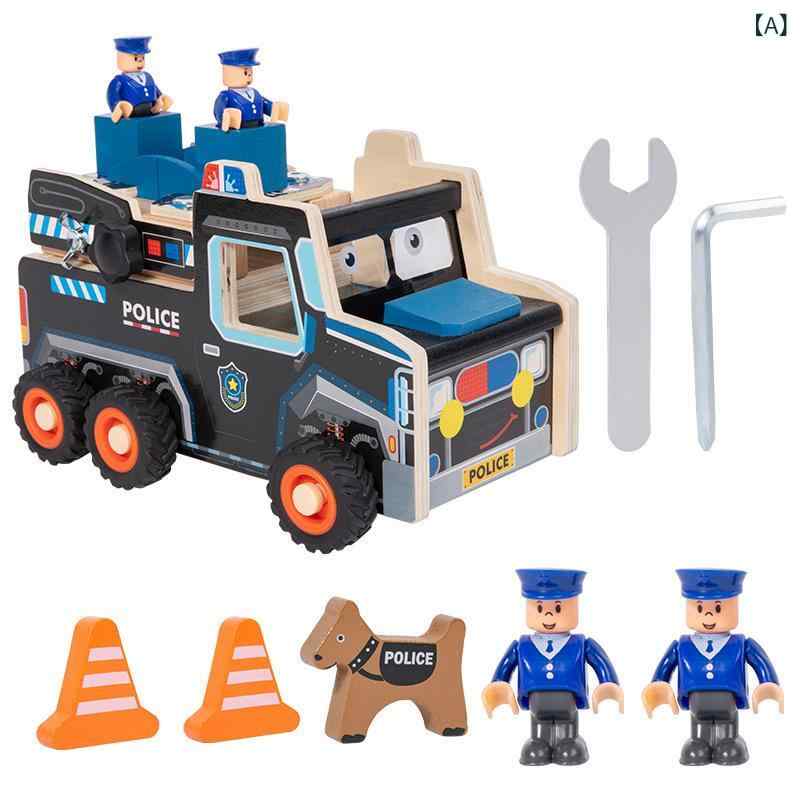 知育玩具 キッズ 組み立て おもちゃ 警察車両型 木製工具セット ごっこ遊び 車分解...
