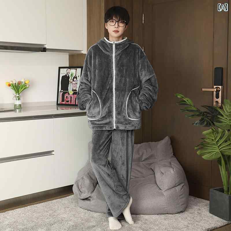 Pajamas - パジャマ レディース ルームウェア 部屋着 暖かい 裏起毛 フード付き あったか 秋冬用 厚手 もこもこ 防寒 大きいサイズ 体型カバー ゆったり 柔らかい 着脱簡単 寒さ対策 快適睡眠