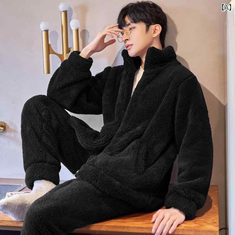 Pajamas - パジャマ メンズ 冬用 フリース 上下セット 厚手 あったか ルームウェア 裏起毛 セットアップ 部屋着 防寒着 寝巻き 長ズボン 長袖 暖かい 保温性抜群 動きやすい シンプル おしゃれ ネイビー XL