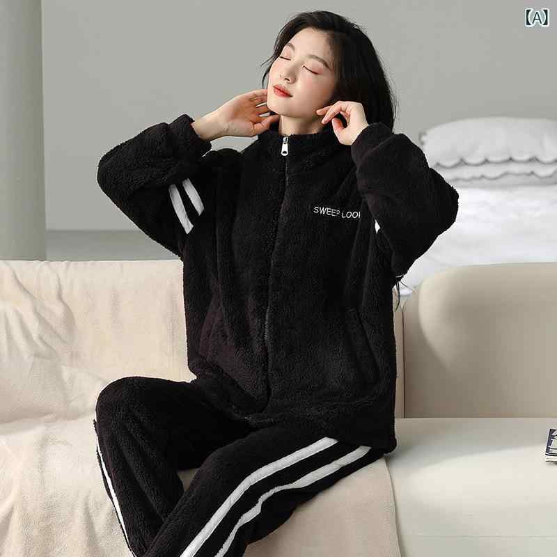 Pajamas - パジャマ レディース フリース 上下セット 厚手 あったか 防寒 部屋着 長袖 前開き ジップアップ ハイネック セットアップ 保温性 ルームウェア 秋冬 ゆったり 動きやすい リラックスウェア