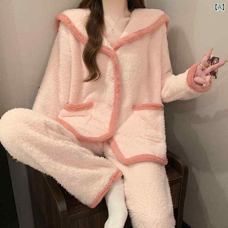 パジャマ レディース セットアップ 上下セット ルームウェア 厚手素材 姫系 フリル 部屋着 長袖 暖か 防寒 保温性 おうち時間 動きやすい ロング丈 秋冬 もこもこ 柔らか 肌触り プレゼント ギフト