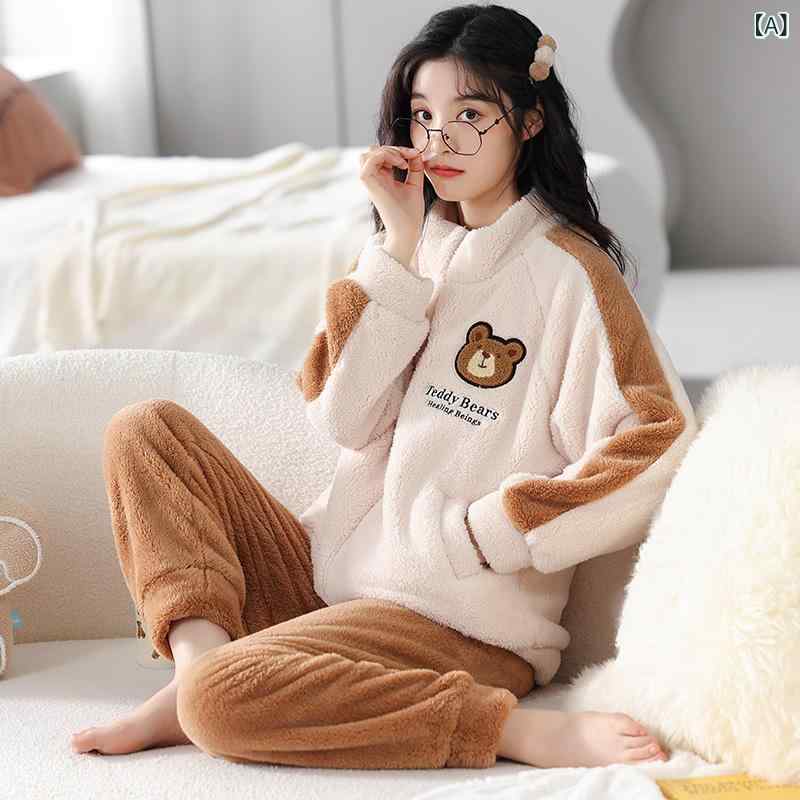 Rakuten - ルームウェア レディース パジャマ セットアップ 長袖 フランネル 厚手 裏起毛 キャラクター柄 上下セット あったか 防寒 保温 部屋着 寝巻き 秋冬用 柔らかい素材 ふわふわ 動きやすい