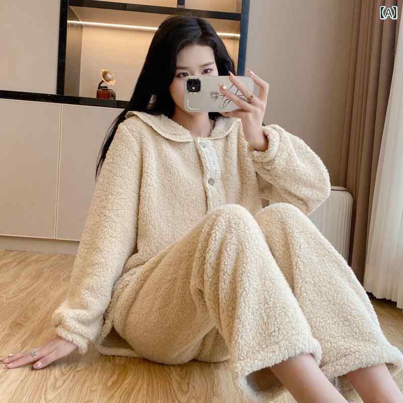 Pajamas - パジャマ レディース セットアップ 上下セット 長袖 長ズボン 前開き 暖かい 裏起毛 ふんわり素材 防寒対策 ルームウェア 部屋着 寝巻き 保温性抜群 ゆったりサイズ 寒さ対策 ギフト プレゼント